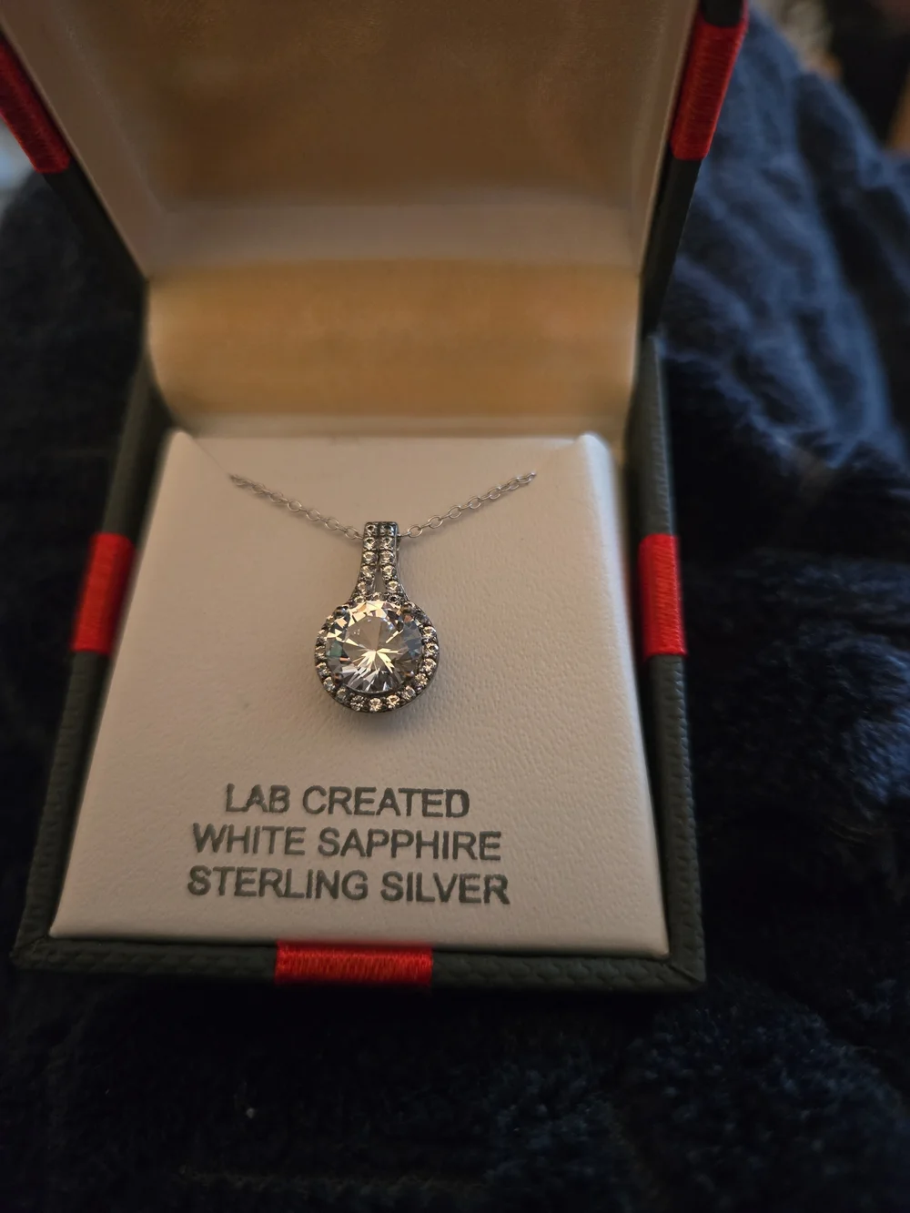 Sterling Silver Lab-Created White Sapphire Halo Pendant Necklace‎ - White